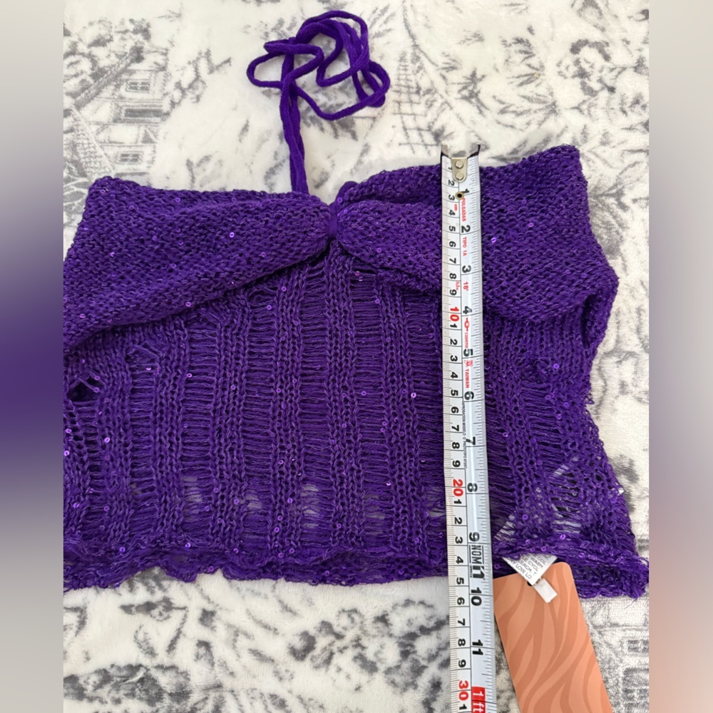 Fairy core 3PC Purple Crochet Set M Festival W Y2K Distressed Crop Top Skirt - Picture 13 of 13